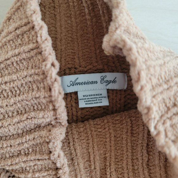 American Eagle Soft Cropped Sweater Tan XS Mock Neck - Picture 2 of 3